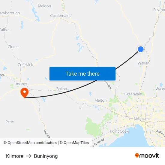 Kilmore to Buninyong map