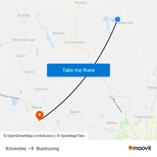 Knowsley to Buninyong map