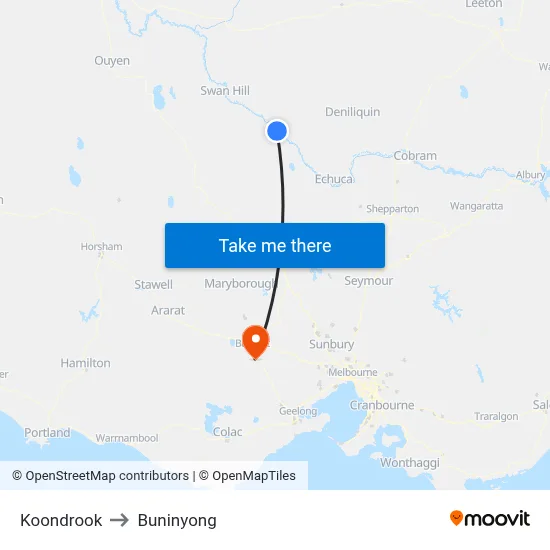Koondrook to Buninyong map
