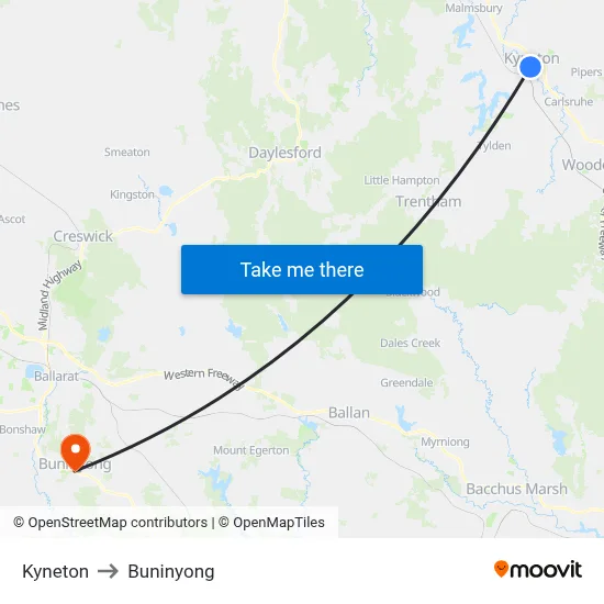 Kyneton to Buninyong map