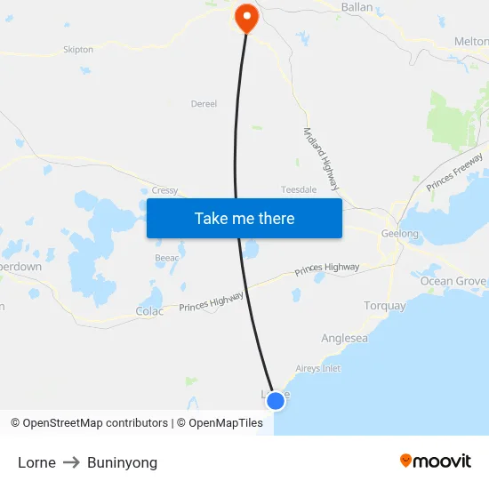 Lorne to Buninyong map
