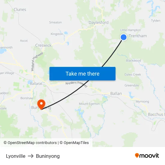 Lyonville to Buninyong map