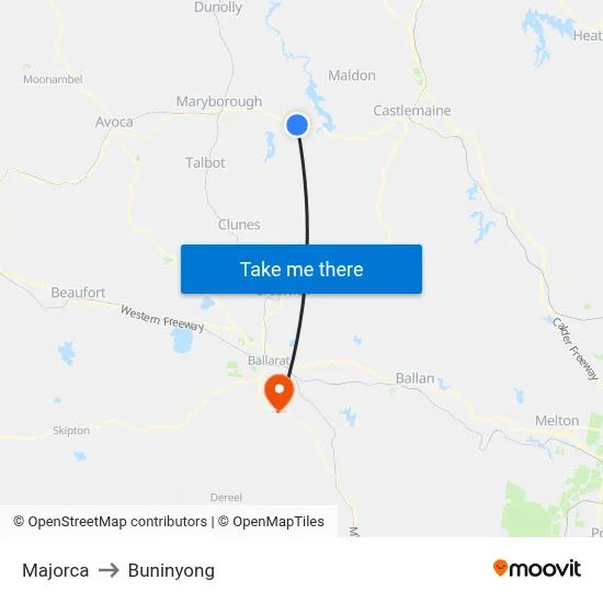 Majorca to Buninyong map