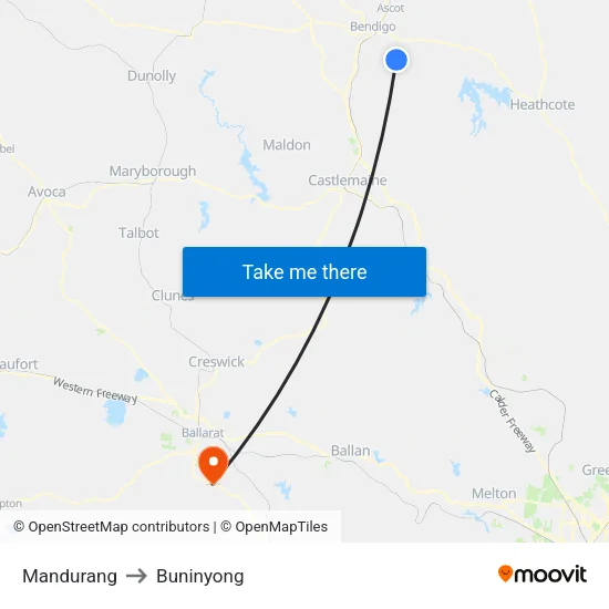 Mandurang to Buninyong map