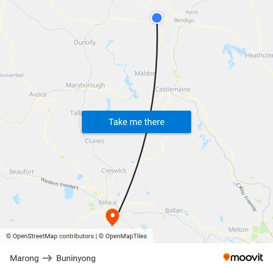 Marong to Buninyong map