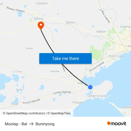 Moolap - Bal to Buninyong map