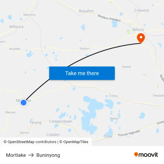 Mortlake to Buninyong map