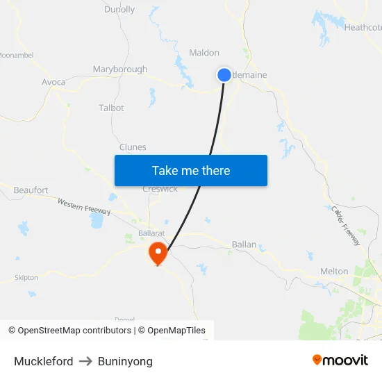 Muckleford to Buninyong map