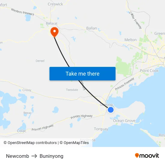 Newcomb to Buninyong map