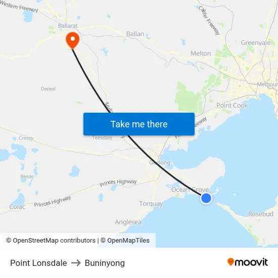 Point Lonsdale to Buninyong map