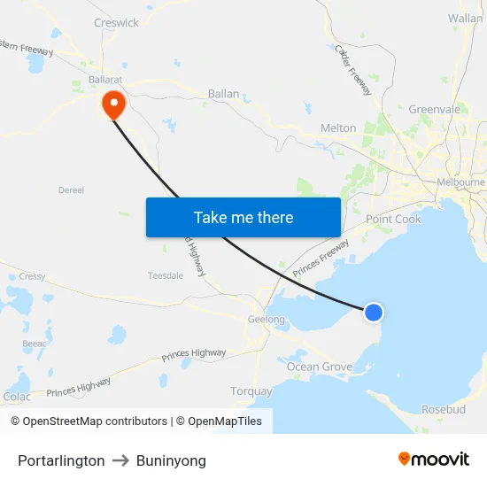 Portarlington to Buninyong map