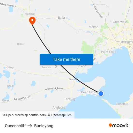Queenscliff to Buninyong map