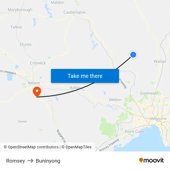 Romsey to Buninyong map