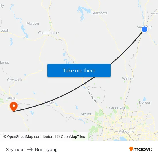 Seymour to Buninyong map