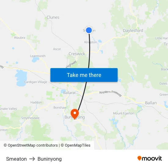 Smeaton to Buninyong map