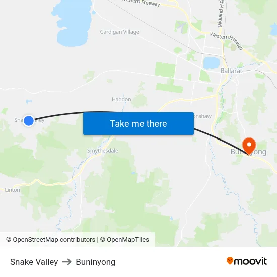 Snake Valley to Buninyong map