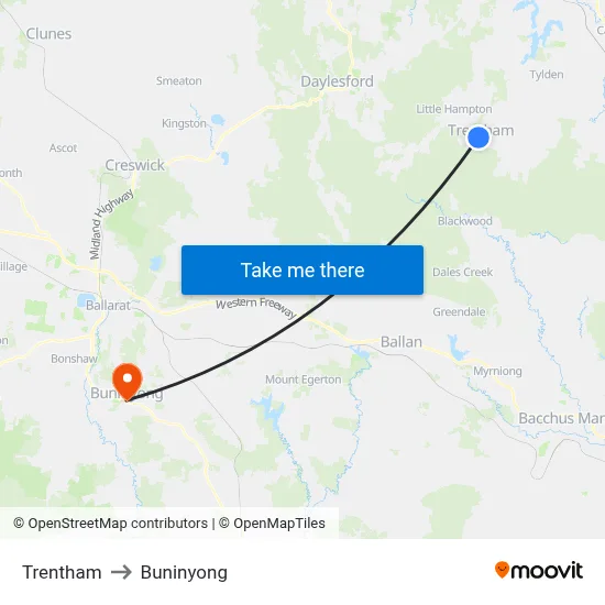 Trentham to Buninyong map