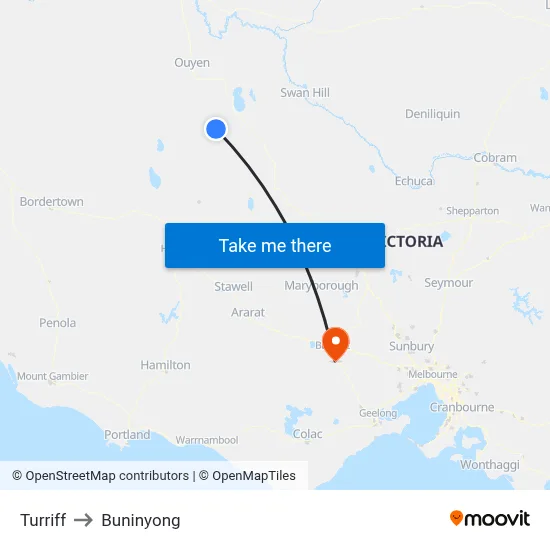 Turriff to Buninyong map