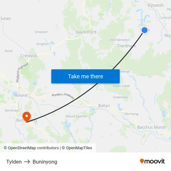 Tylden to Buninyong map