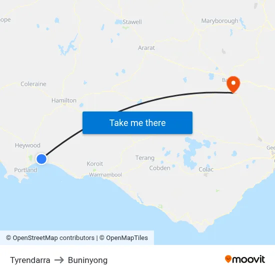 Tyrendarra to Buninyong map