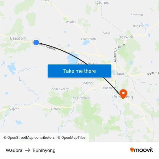 Waubra to Buninyong map