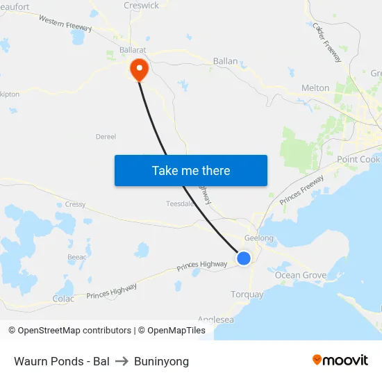 Waurn Ponds - Bal to Buninyong map