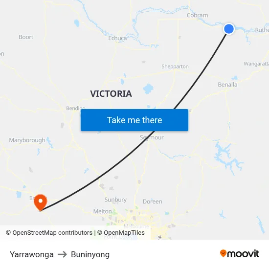 Yarrawonga to Buninyong map