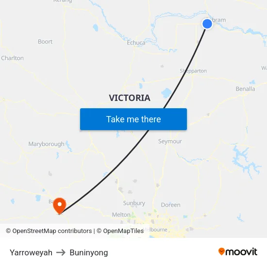 Yarroweyah to Buninyong map