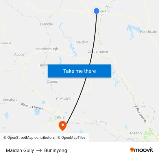 Maiden Gully to Buninyong map