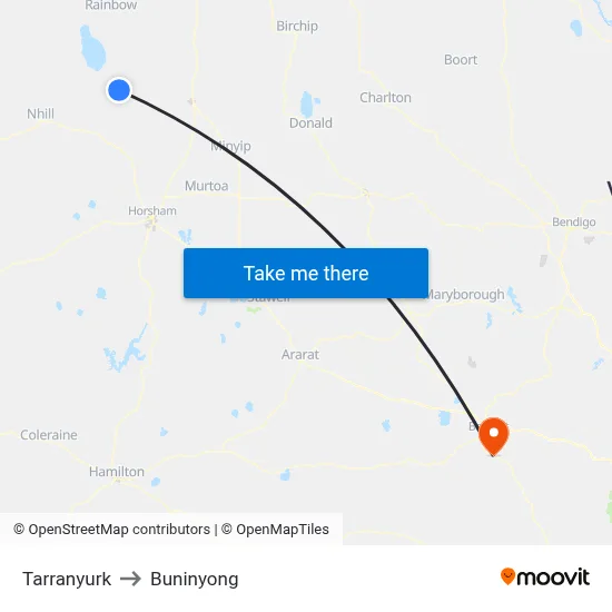 Tarranyurk to Buninyong map