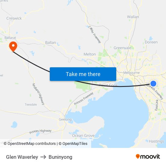 Glen Waverley to Buninyong map