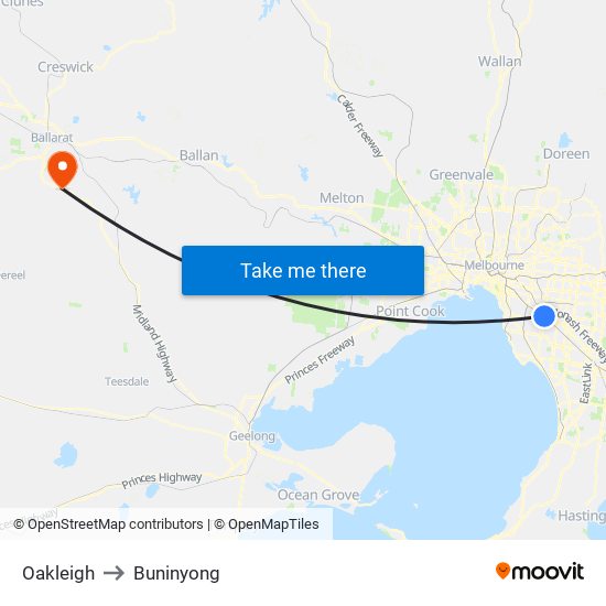 Oakleigh to Buninyong map