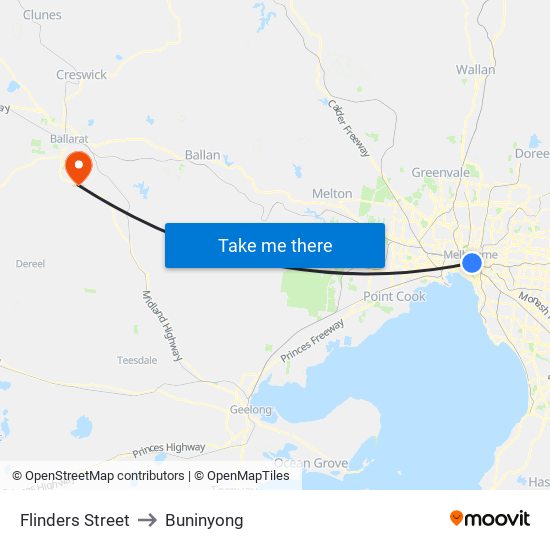 Flinders Street to Buninyong map