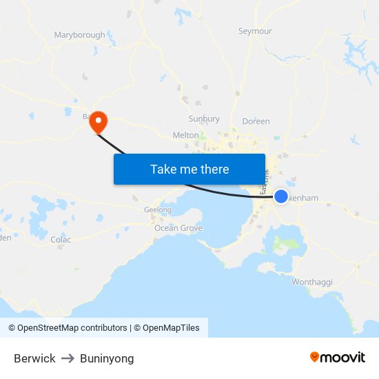 Berwick to Buninyong map