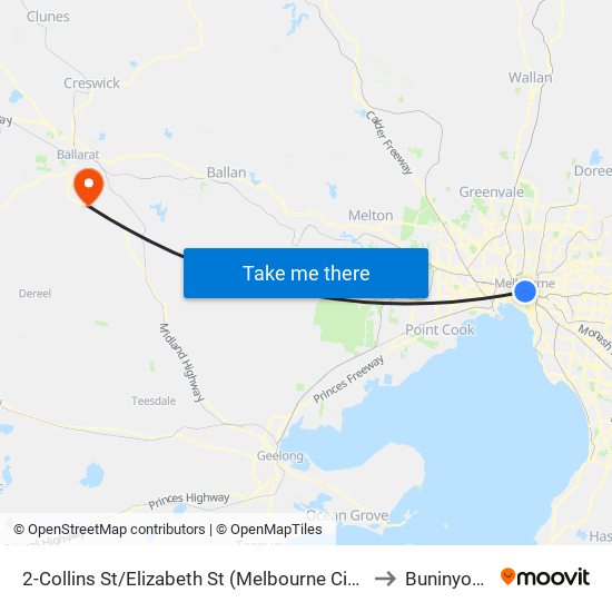 2-Collins St/Elizabeth St (Melbourne City) to Buninyong map