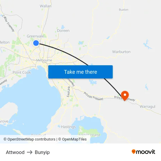 Attwood to Bunyip map