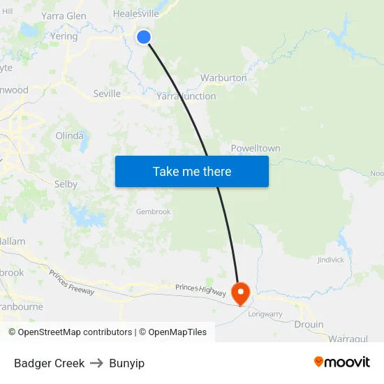 Badger Creek to Bunyip map