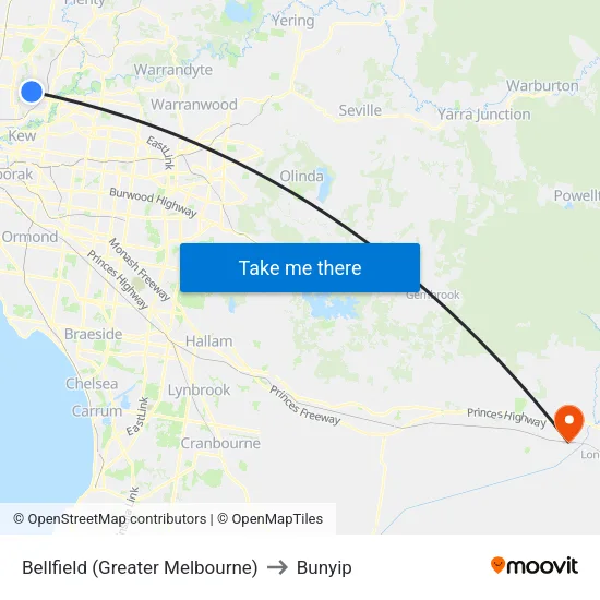 Bellfield (Greater Melbourne) to Bunyip map