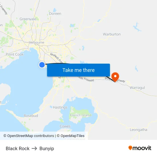 Black Rock to Bunyip map