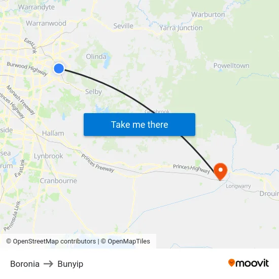 Boronia to Bunyip map