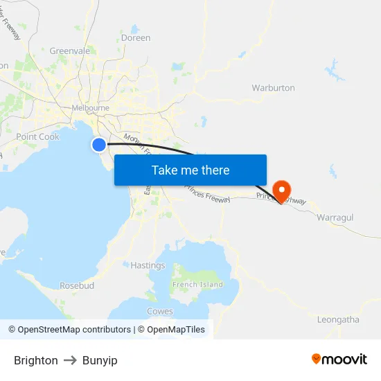 Brighton to Bunyip map