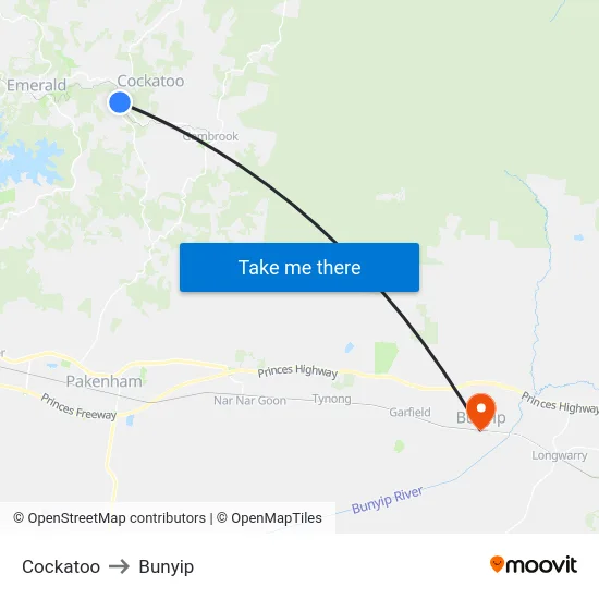 Cockatoo to Bunyip map