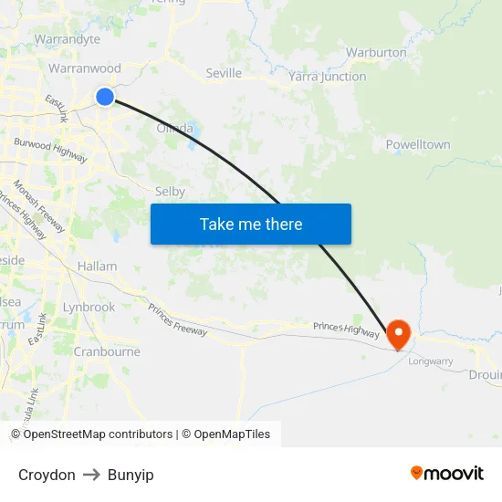 Croydon to Bunyip map