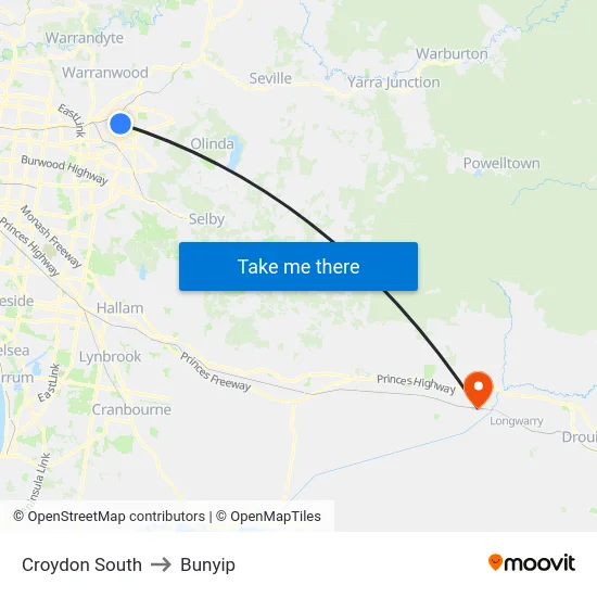 Croydon South to Bunyip map