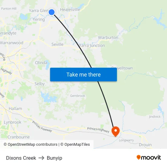 Dixons Creek to Bunyip map