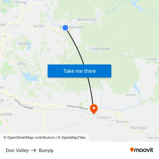 Don Valley to Bunyip map