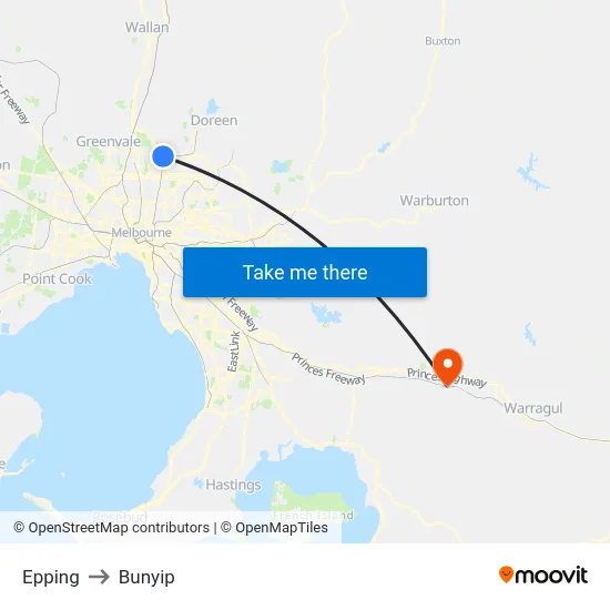 Epping to Bunyip map