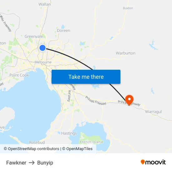Fawkner to Bunyip map