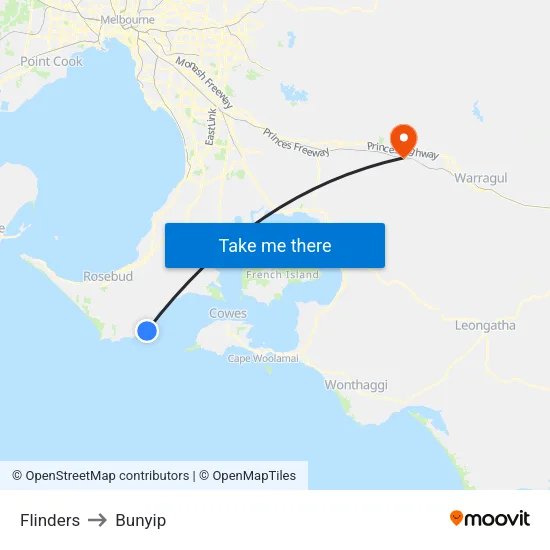 Flinders to Bunyip map