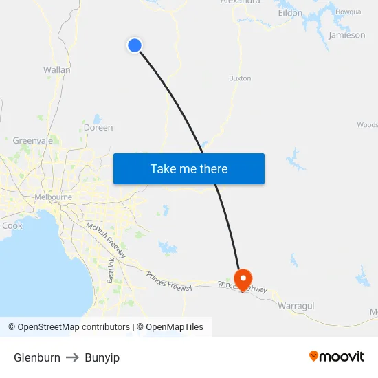 Glenburn to Bunyip map